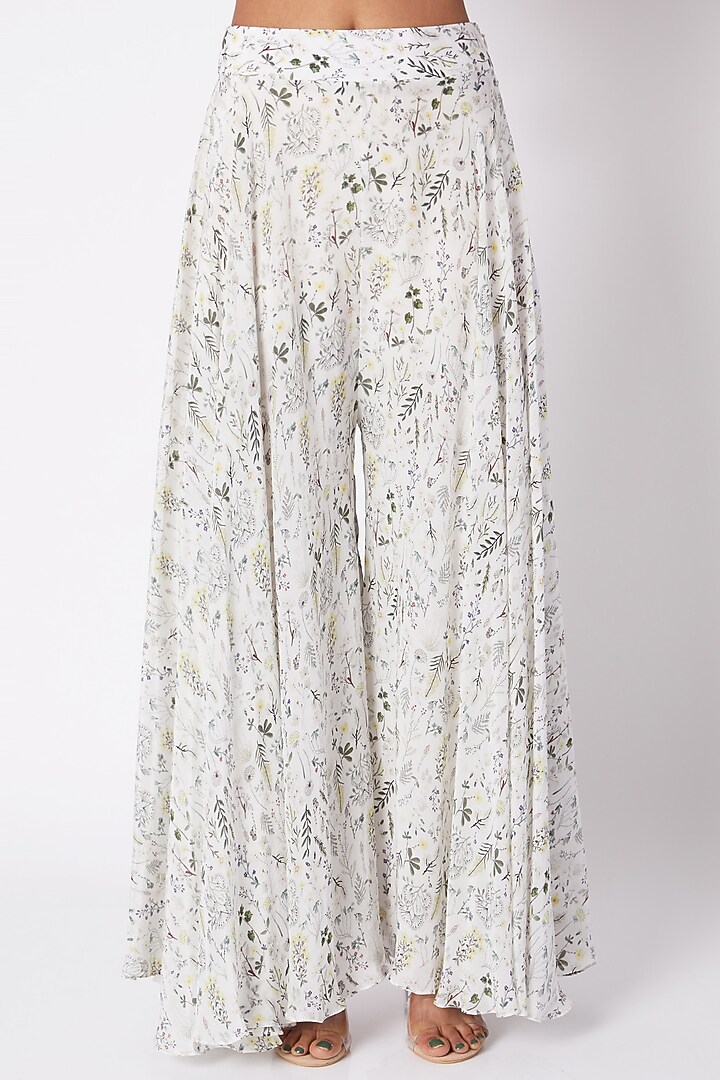 Ivory Printed & Embroidered Tunic With Palazzo Pants by Pooja Sampat at Pernia's Pop Up Shop