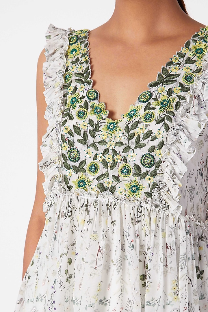 Ivory Printed & Embroidered Tunic With Palazzo Pants by Pooja Sampat at Pernia's Pop Up Shop