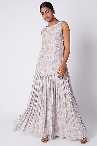 Blush Pink Printed Tunic With Palazzo Pants by Pooja Sampat