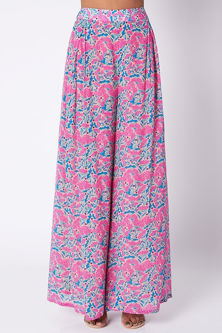 Multi Colored Embroidered & Printed Crop Top With Pants by Pooja Sampat at Pernia's Pop Up Shop