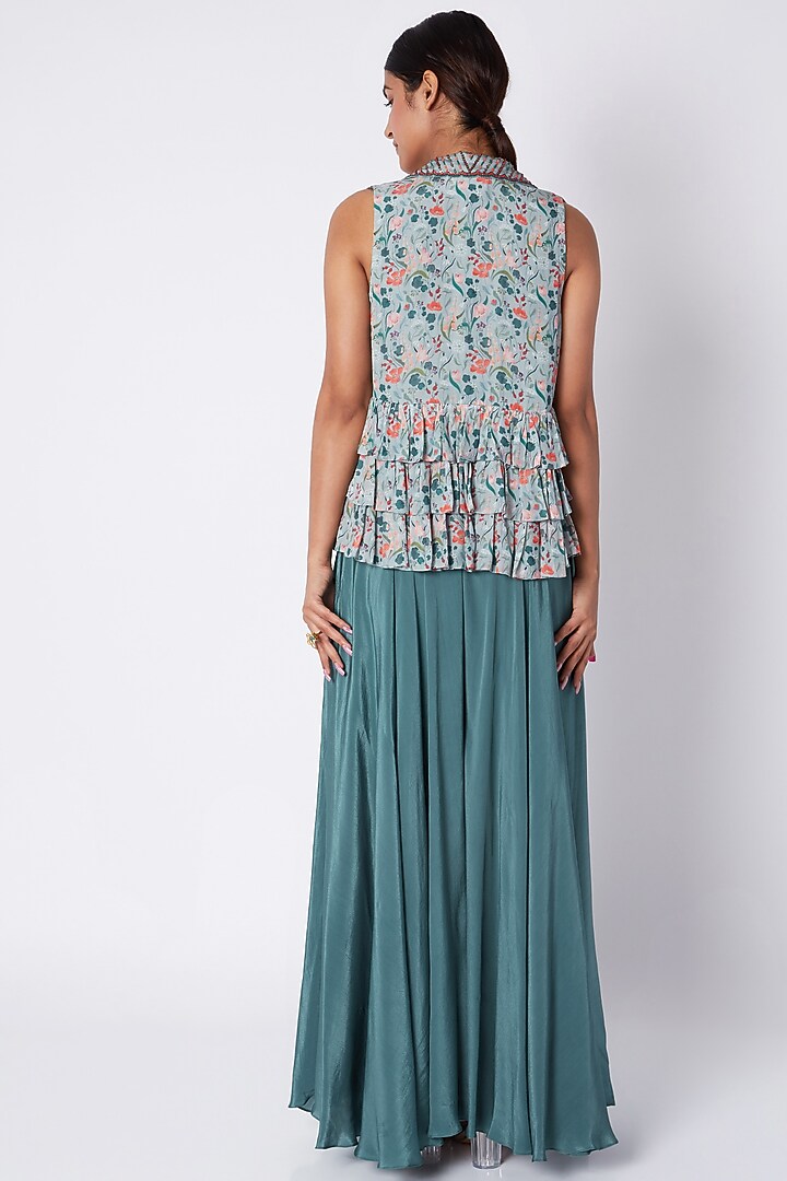 Green Embroidered Printed Bustier With Pants & Jacket by Pooja Sampat at Pernia's Pop Up Shop