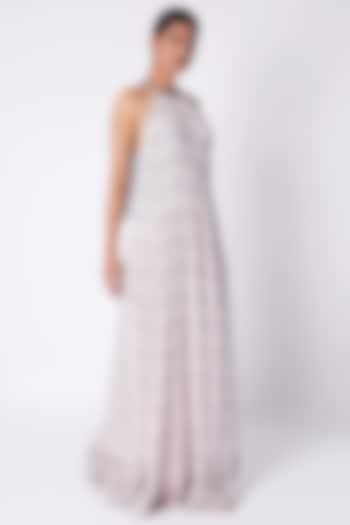 Pale Pink Embroidered & Printed Gown by Pooja Sampat at Pernia's Pop Up Shop