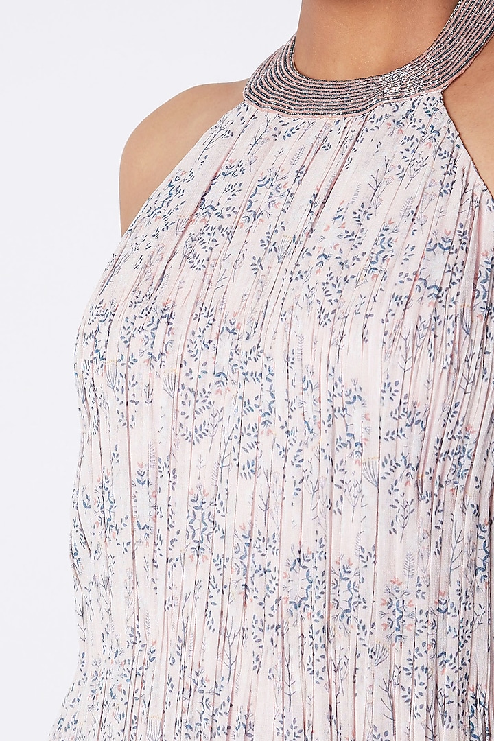 Pale Pink Embroidered & Printed Gown by Pooja Sampat at Pernia's Pop Up Shop