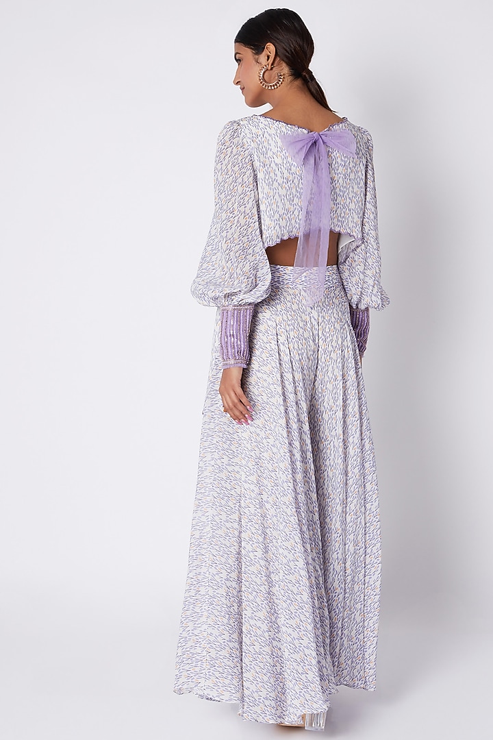 Ivory & Lavender Embroidered Printed Tunic With Flared Palazzo Pants by Pooja Sampat at Pernia's Pop Up Shop