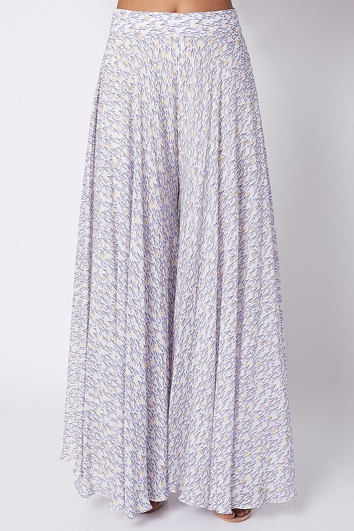 Ivory & Lavender Embroidered Printed Tunic With Flared Palazzo Pants by Pooja Sampat at Pernia's Pop Up Shop