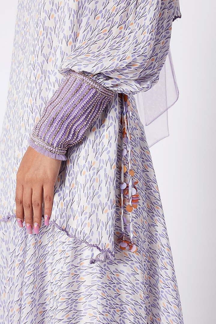 Ivory & Lavender Embroidered Printed Tunic With Flared Palazzo Pants by Pooja Sampat at Pernia's Pop Up Shop
