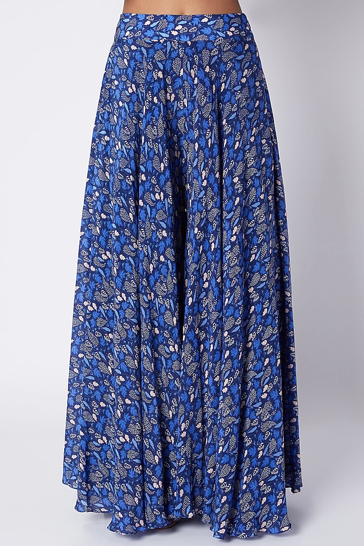 Navy Blue Embroidered & Printed Tunic With Flared Palazzo Pants by Pooja Sampat at Pernia's Pop Up Shop
