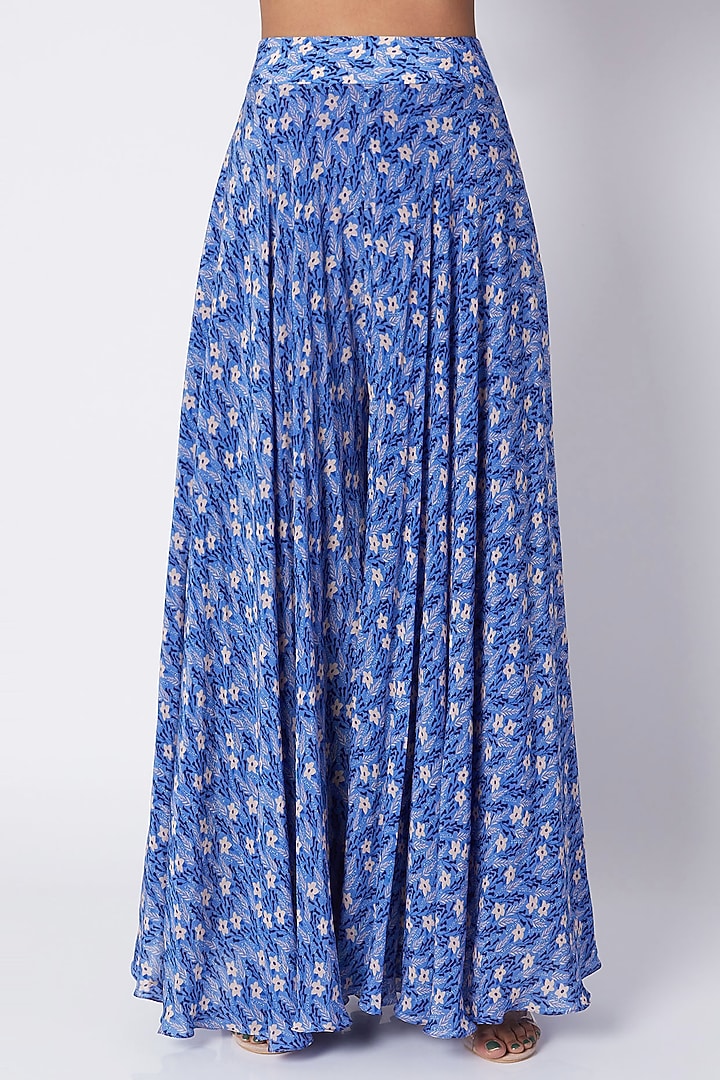 Cornflower Blue Embroidered & Printed Tunic With Palazzo Pants by Pooja Sampat at Pernia's Pop Up Shop
