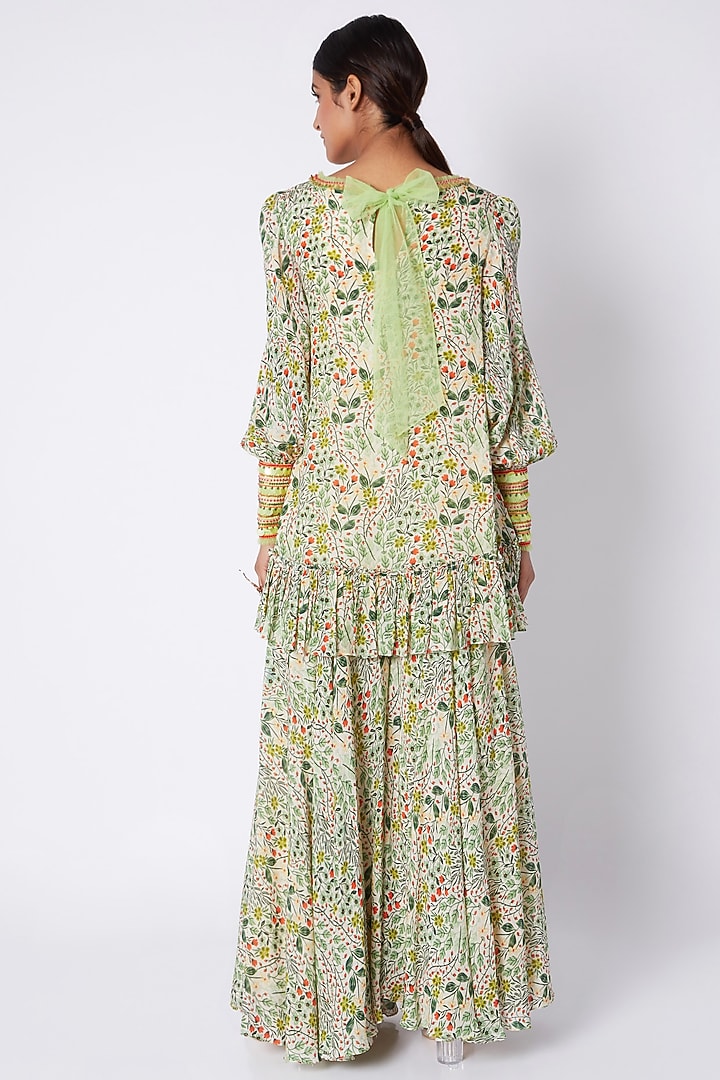 Multi Colored Embroidered & Printed Tunic With Flared Palazzo Pants by Pooja Sampat at Pernia's Pop Up Shop