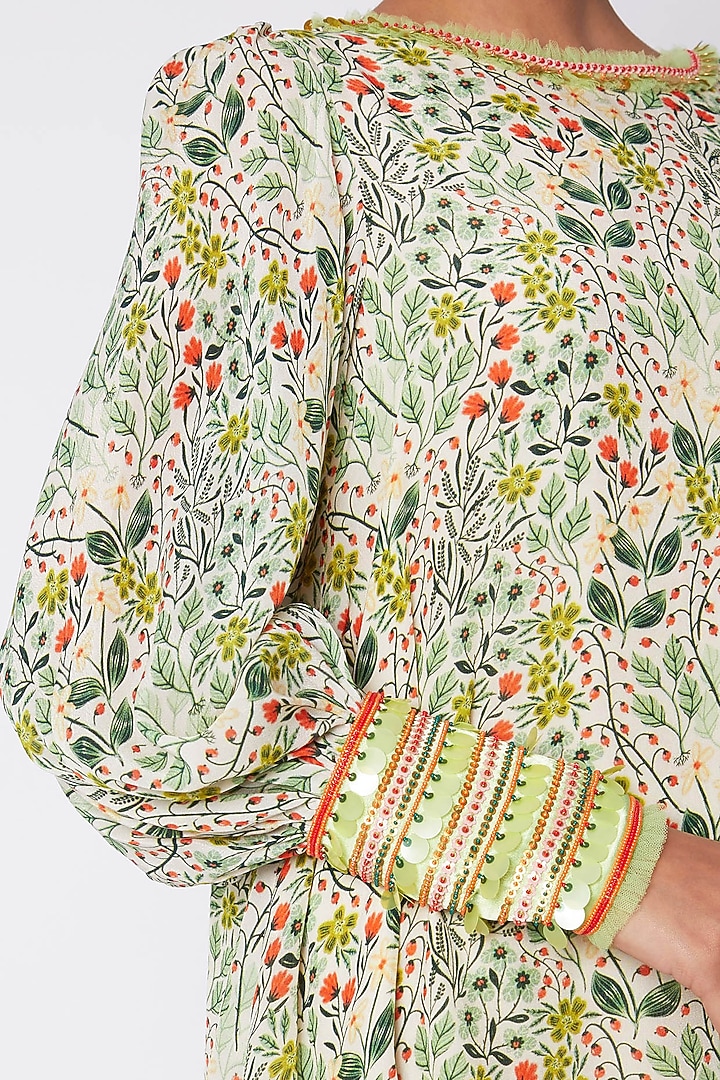 Multi Colored Embroidered & Printed Tunic With Flared Palazzo Pants by Pooja Sampat at Pernia's Pop Up Shop