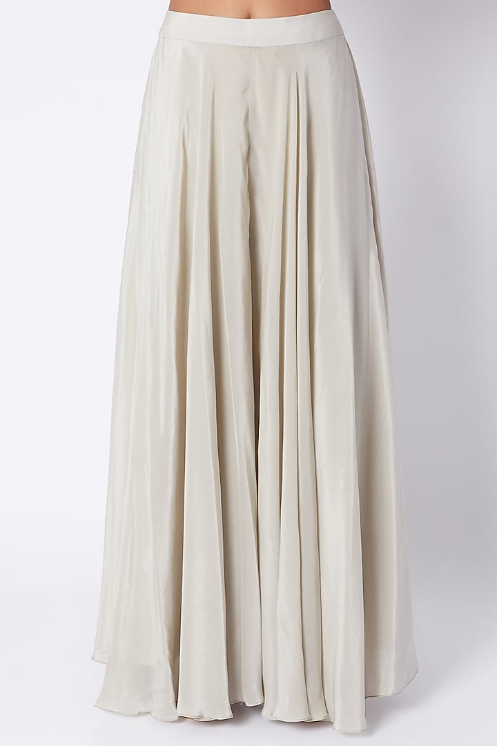 Ivory Embroidered & Printed Crop Top With Palazzo Pants by Pooja Sampat at Pernia's Pop Up Shop