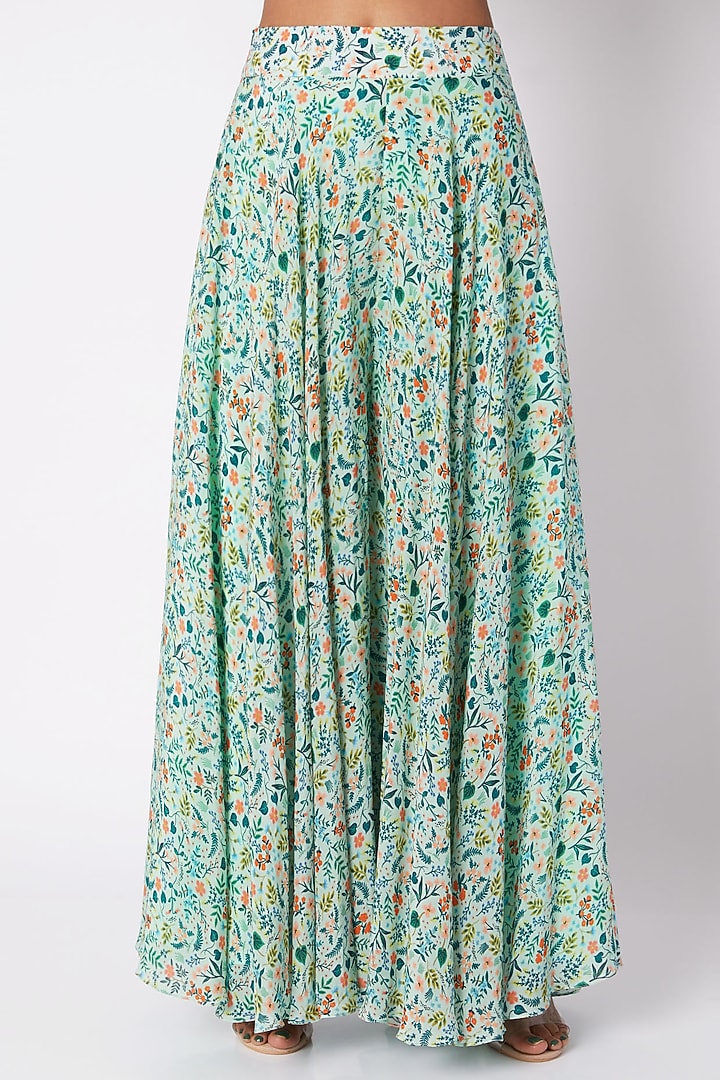 Sea Green Embroidered & Printed Tunic With Palazzo Pants by Pooja Sampat at Pernia's Pop Up Shop