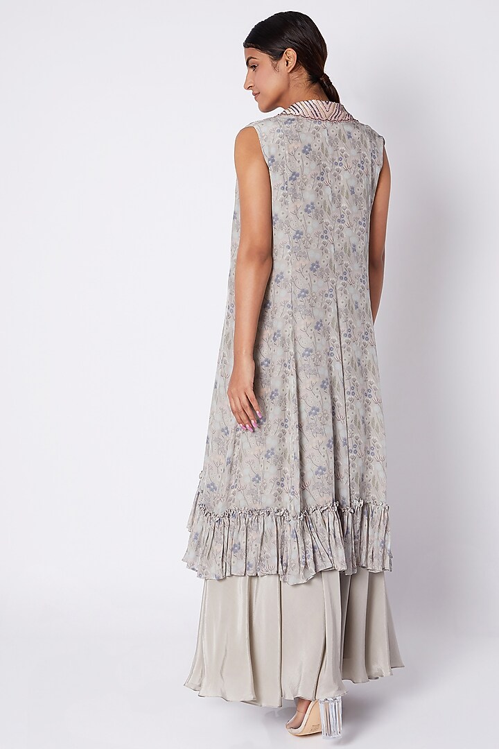 Beige Embroidered Bustier With Palazzo Pants & Jacket by Pooja Sampat at Pernia's Pop Up Shop