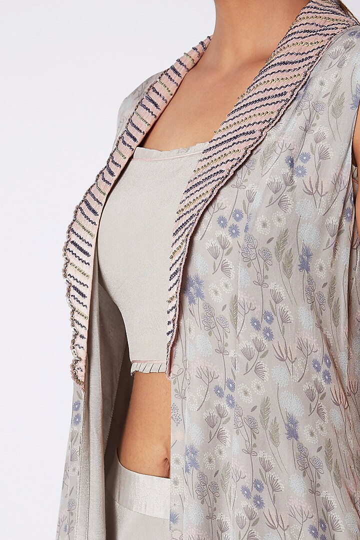 Beige Embroidered Bustier With Palazzo Pants & Jacket by Pooja Sampat at Pernia's Pop Up Shop