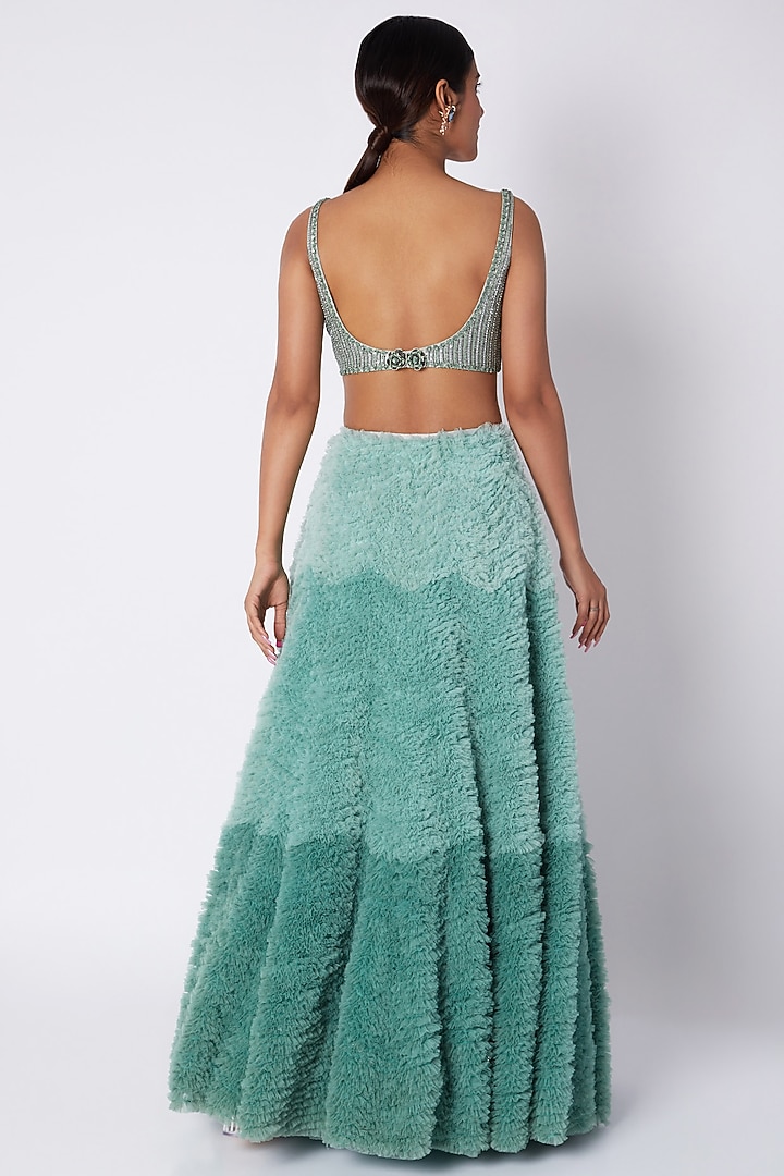 Sea Green Embroidered Ombre Wedding Lehenga Set by Pooja Sampat at Pernia's Pop Up Shop