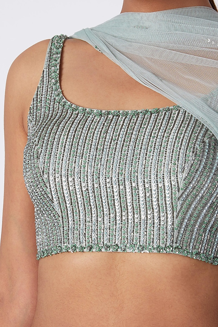 Sea Green Embroidered Ombre Wedding Lehenga Set by Pooja Sampat at Pernia's Pop Up Shop