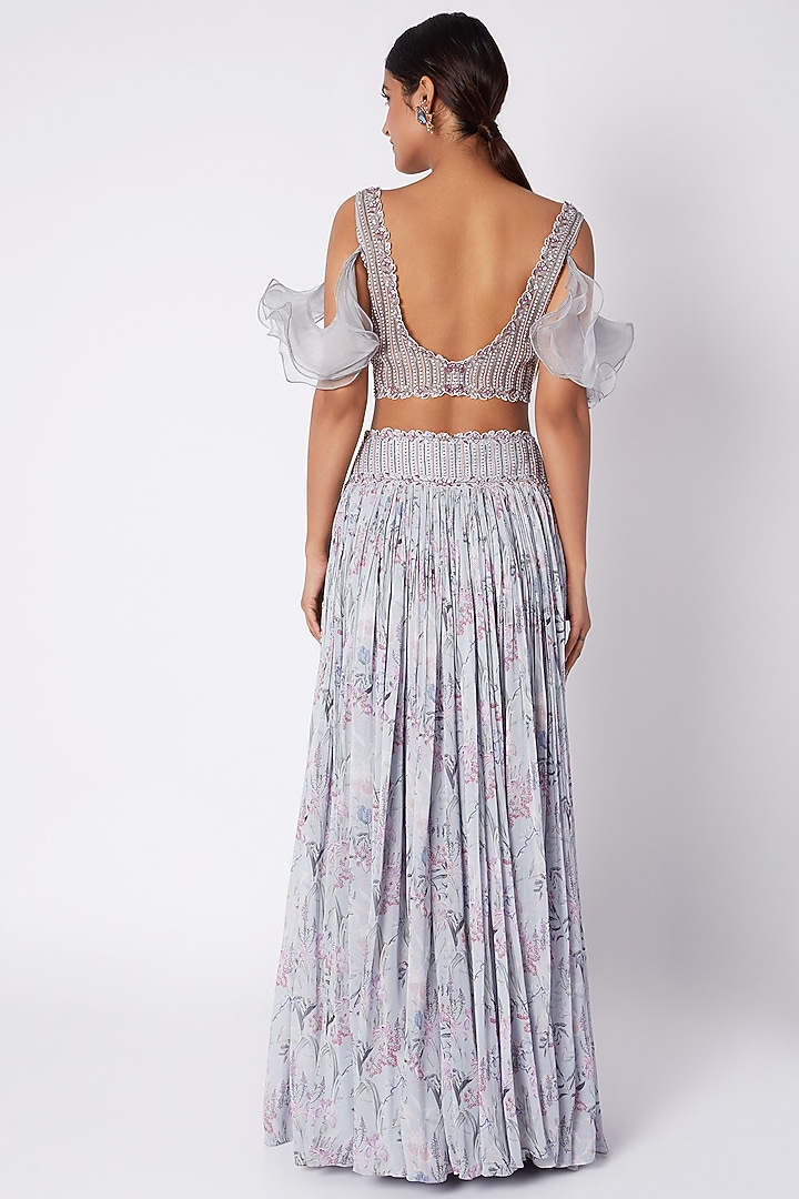 Powder Blue Embroidered & Printed Wedding Lehenga Set by Pooja Sampat at Pernia's Pop Up Shop