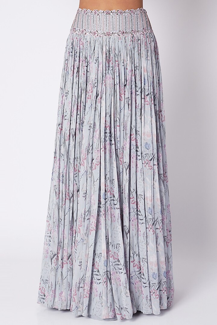 Powder Blue Embroidered & Printed Wedding Lehenga Set by Pooja Sampat at Pernia's Pop Up Shop