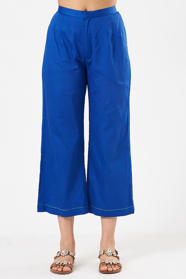 Cobalt Blue Chanderi Embroidered Kurta Set by Pooja singhal at Pernia's Pop Up Shop