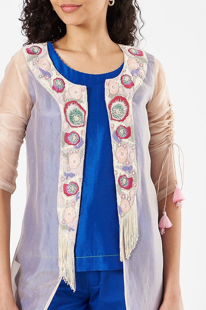 Cobalt Blue Chanderi Embroidered Kurta Set by Pooja singhal at Pernia's Pop Up Shop