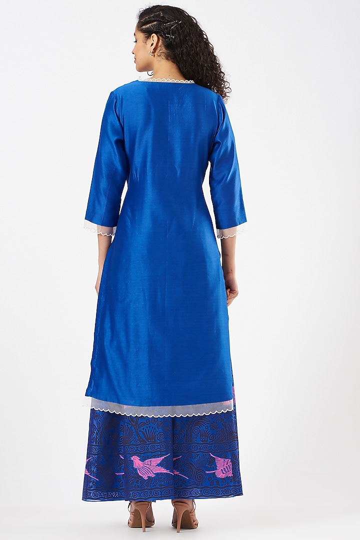 Cobalt Blue Chanderi Embroidered Kurta Set by Pooja singhal at Pernia's Pop Up Shop