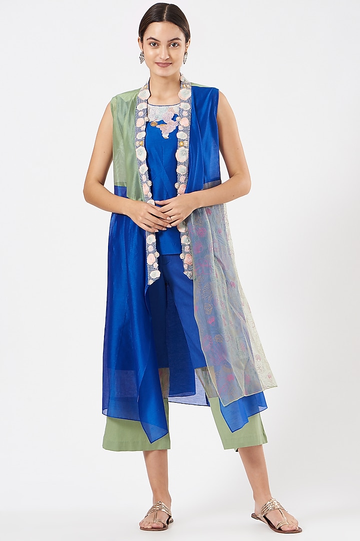 Cobalt Blue Pant Set With Cape by Pooja singhal