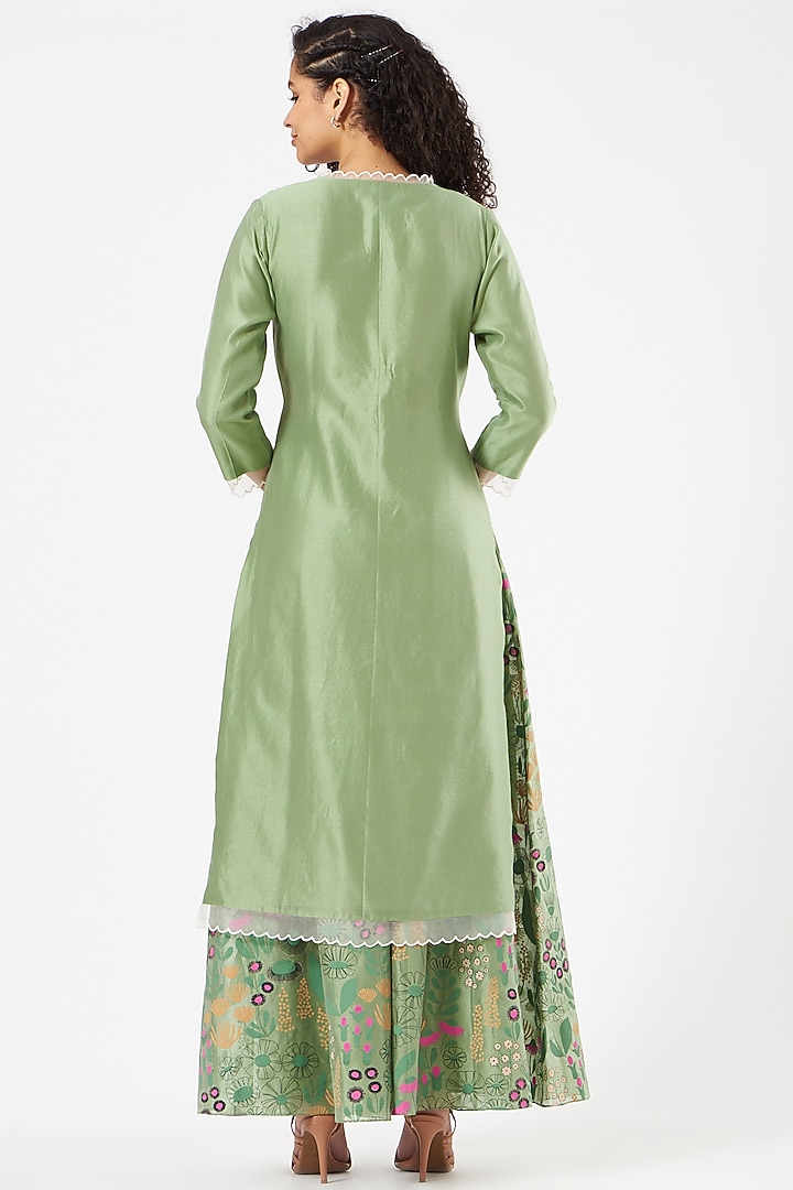 Mint Green Chanderi Embroidered Kurta Set by Pooja singhal at Pernia's Pop Up Shop