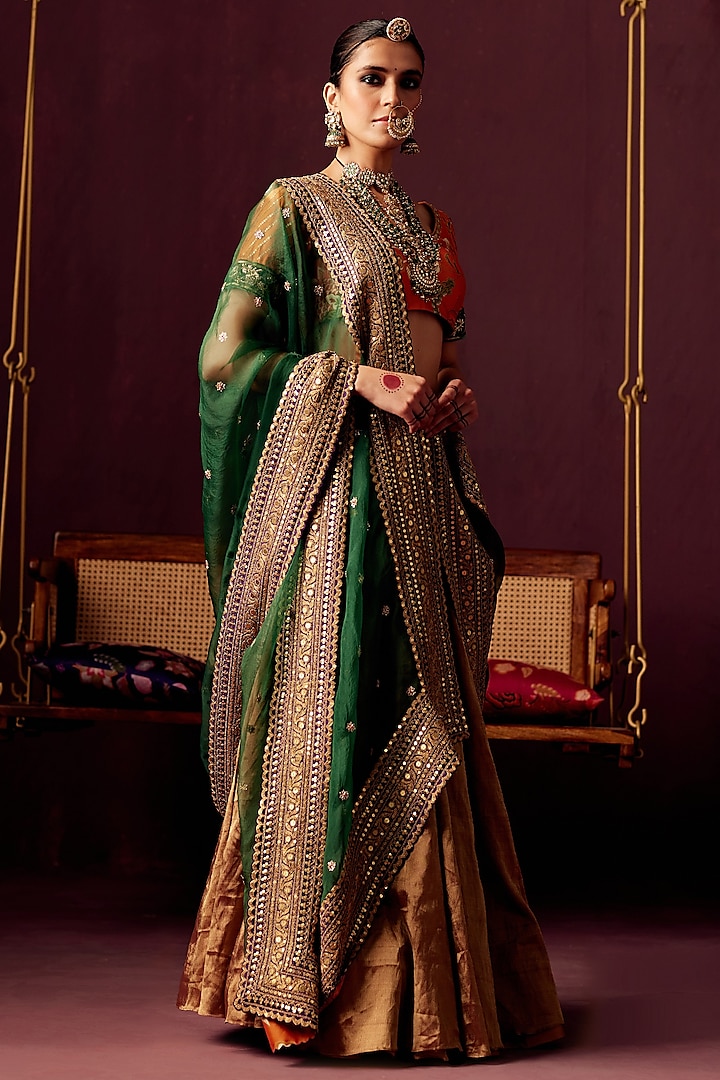Golden Tissue Shaded Lehenga Set by Pooja Singhal