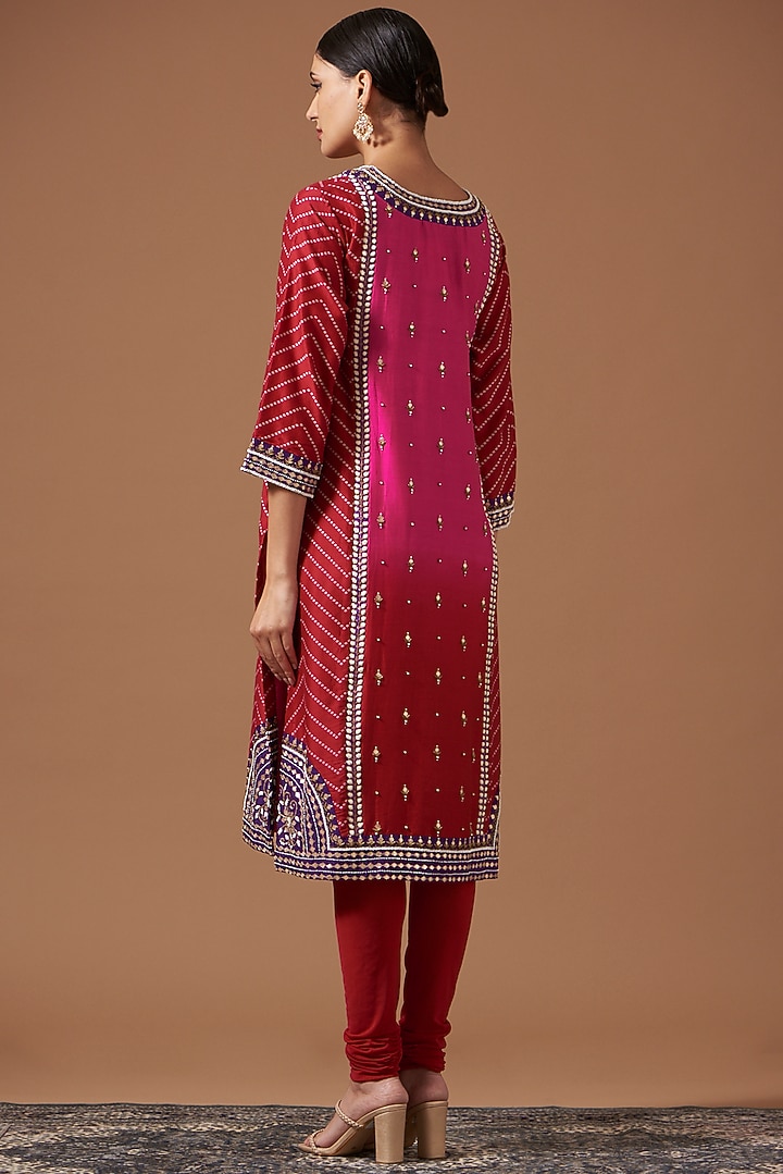 Red & Pink Chanderi Embroidered Kurta Set by Pooja singhal at Pernia's Pop Up Shop