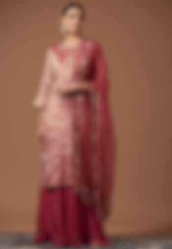 Pink Handwoven Tissue Embroidered Kurta Set by Pooja singhal