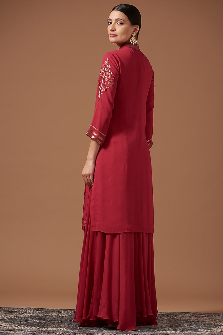 Wine Chiffon Embroidered Kurta Set by Pooja singhal at Pernia's Pop Up Shop