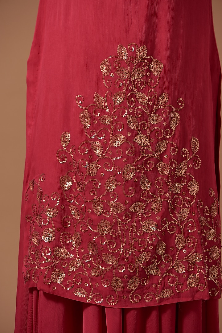 Wine Chiffon Embroidered Kurta Set by Pooja singhal at Pernia's Pop Up Shop
