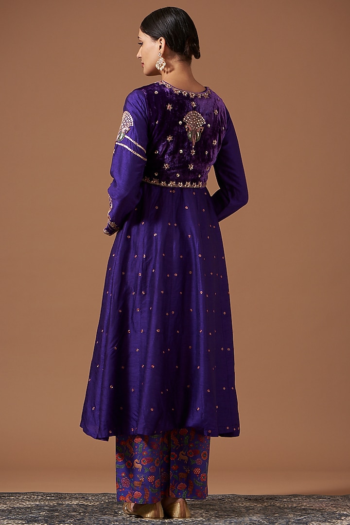 Purple Silk Embroidered Wedding Anarkali Set by Pooja singhal at Pernia's Pop Up Shop