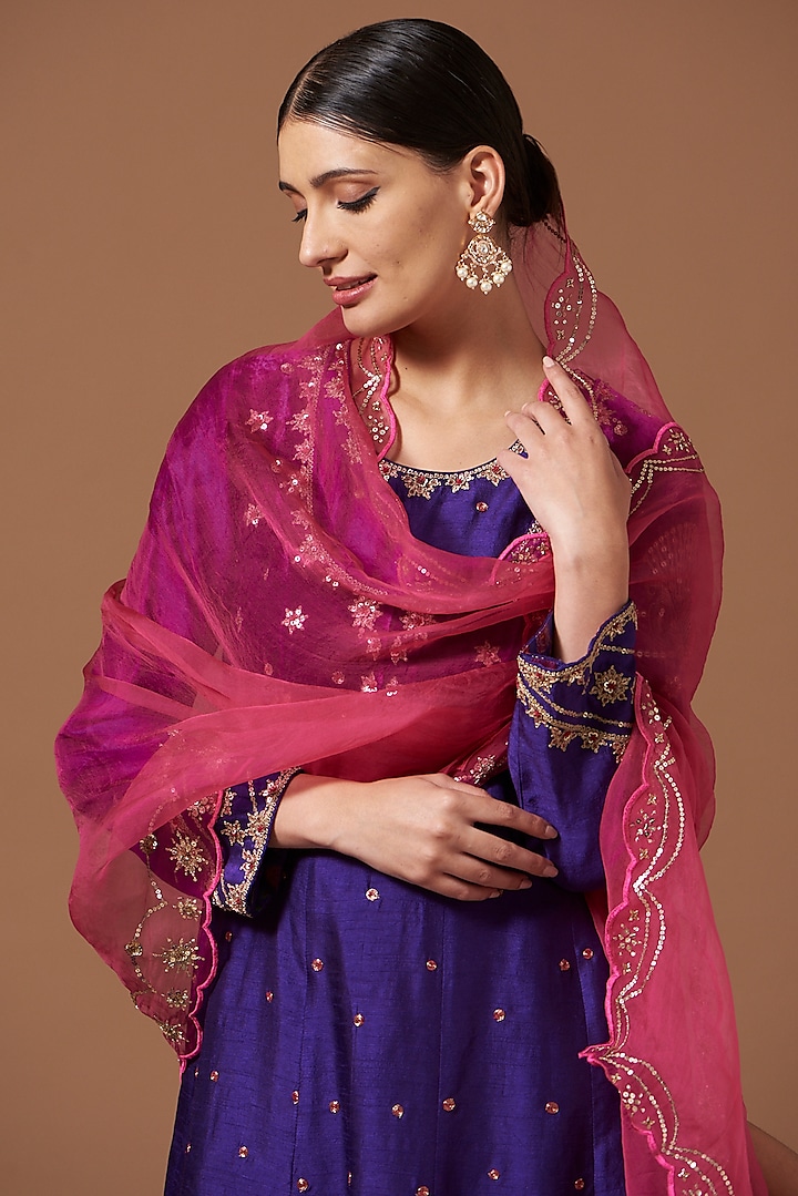 Purple Silk Embroidered Wedding Anarkali Set by Pooja singhal at Pernia's Pop Up Shop