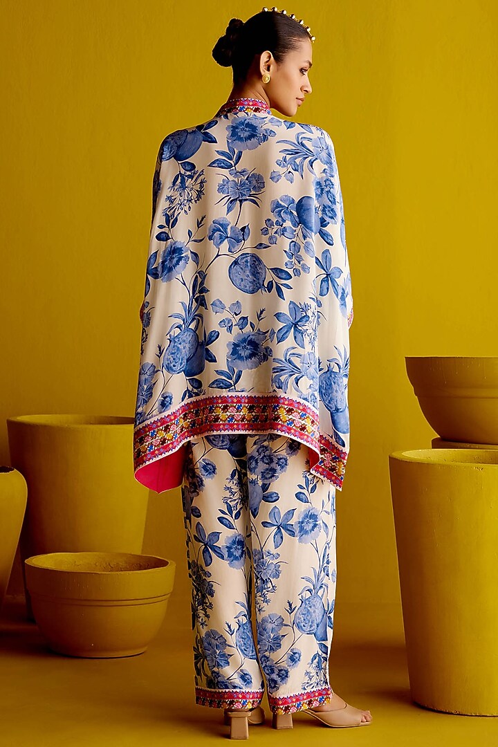 Ivory & Blue Crepe Co-Ord Set by Pooja Singhal at Pernia's Pop Up Shop