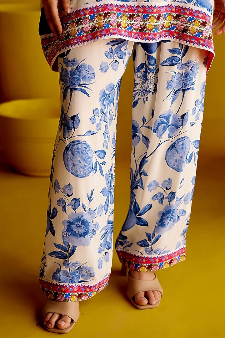 Ivory & Blue Crepe Co-Ord Set by Pooja Singhal at Pernia's Pop Up Shop