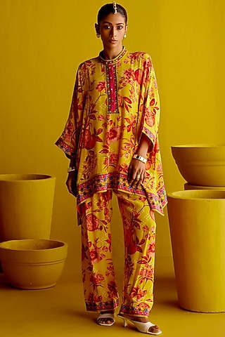 Yellow Crepe Co-Ord Set by Pooja Singhal