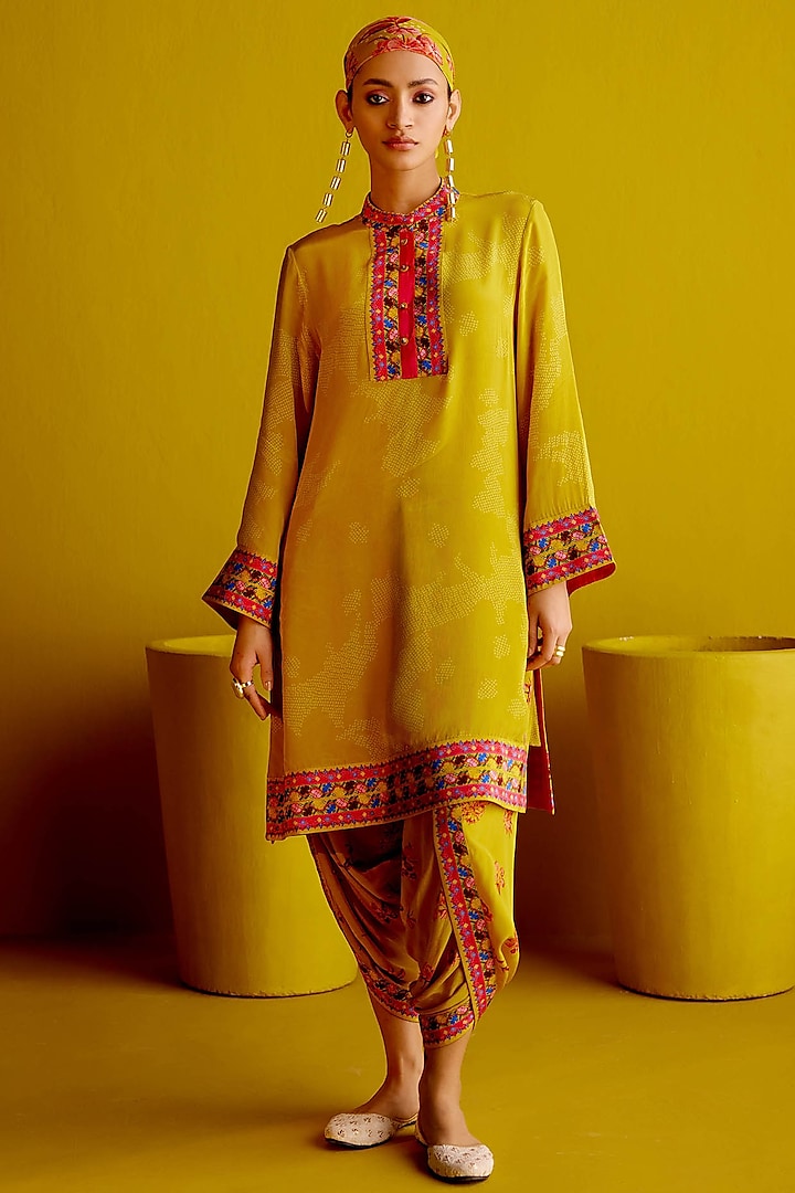 Yellow Crepe Dhoti Pant Set by Pooja Singhal