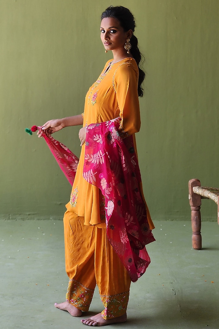 Burnt Orange Silk Sequins Embroidered Kurta Set by Pooja Singhal at Pernia's Pop Up Shop