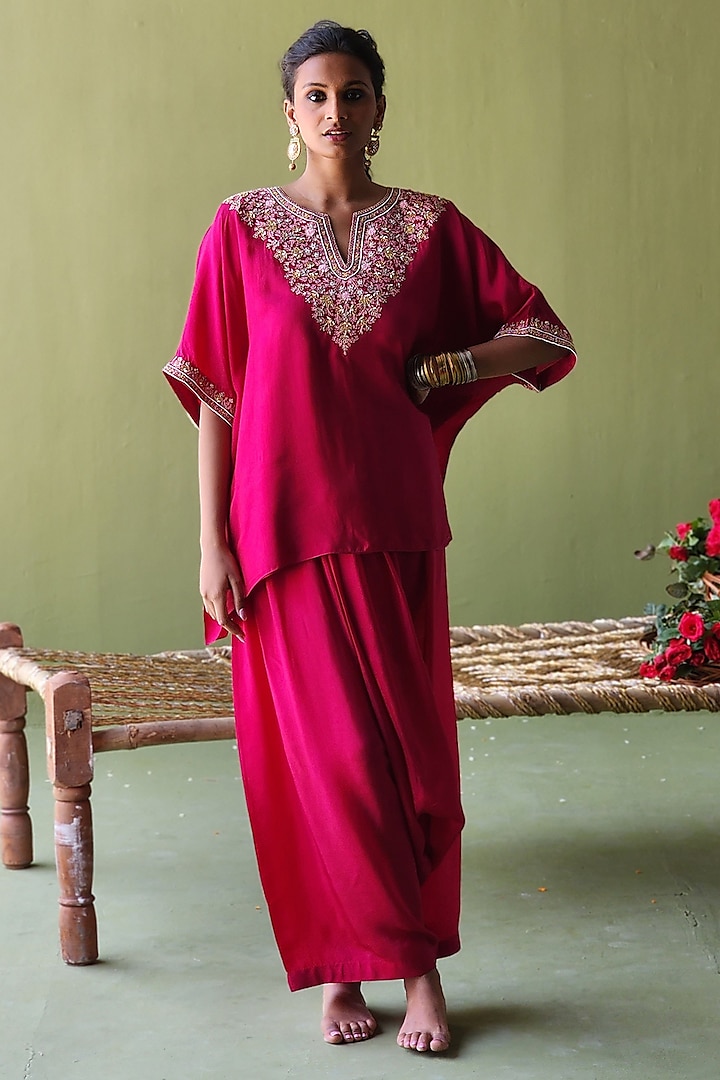 Plum Silk Embroidered Co-Ord Set by Pooja Singhal at Pernia's Pop Up Shop