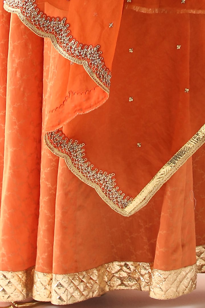 Orange Hand Embroidered & Printed Kurta Set by Pooja singhal at Pernia's Pop Up Shop