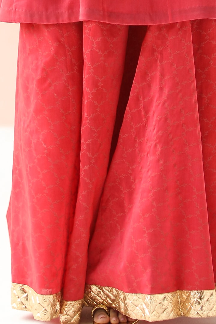 Cherry Red Hand Embroidered & Printed Kurta Set by Pooja singhal at Pernia's Pop Up Shop