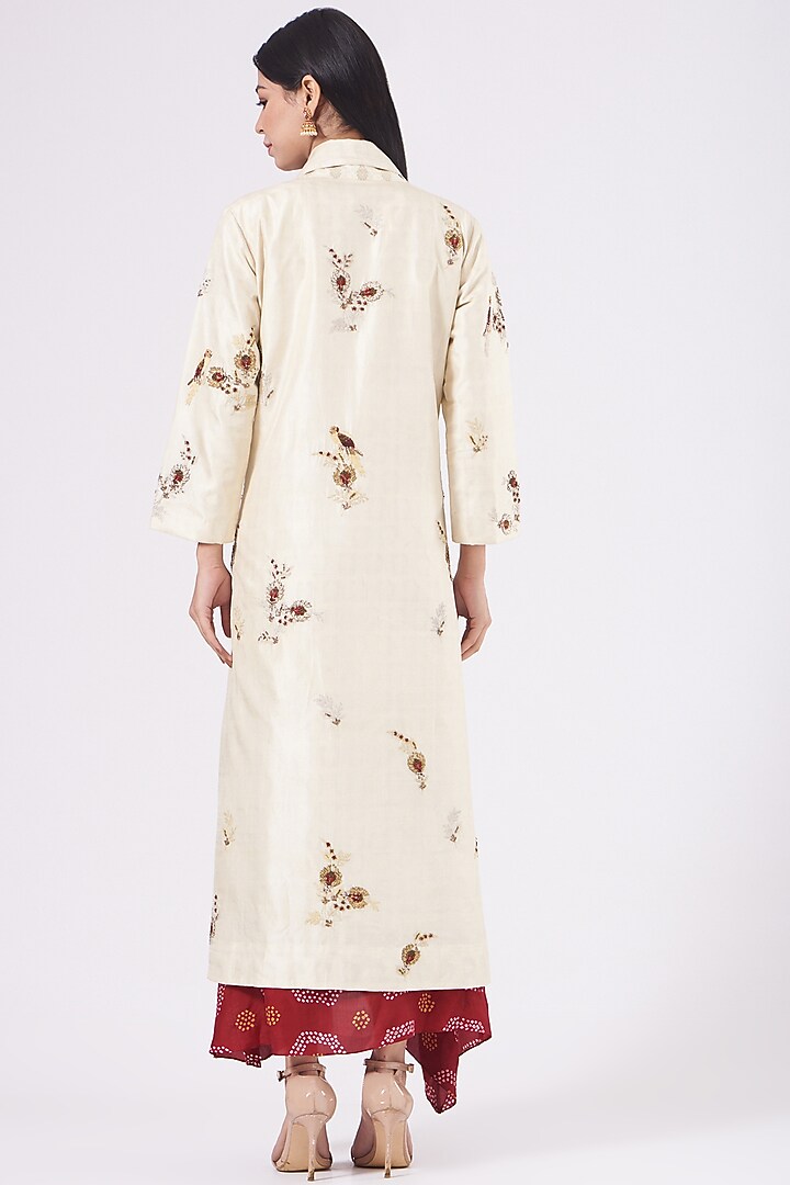 Red Cowl Cocktail Dress With Embroidered Jacket by Pooja singhal at Pernia's Pop Up Shop