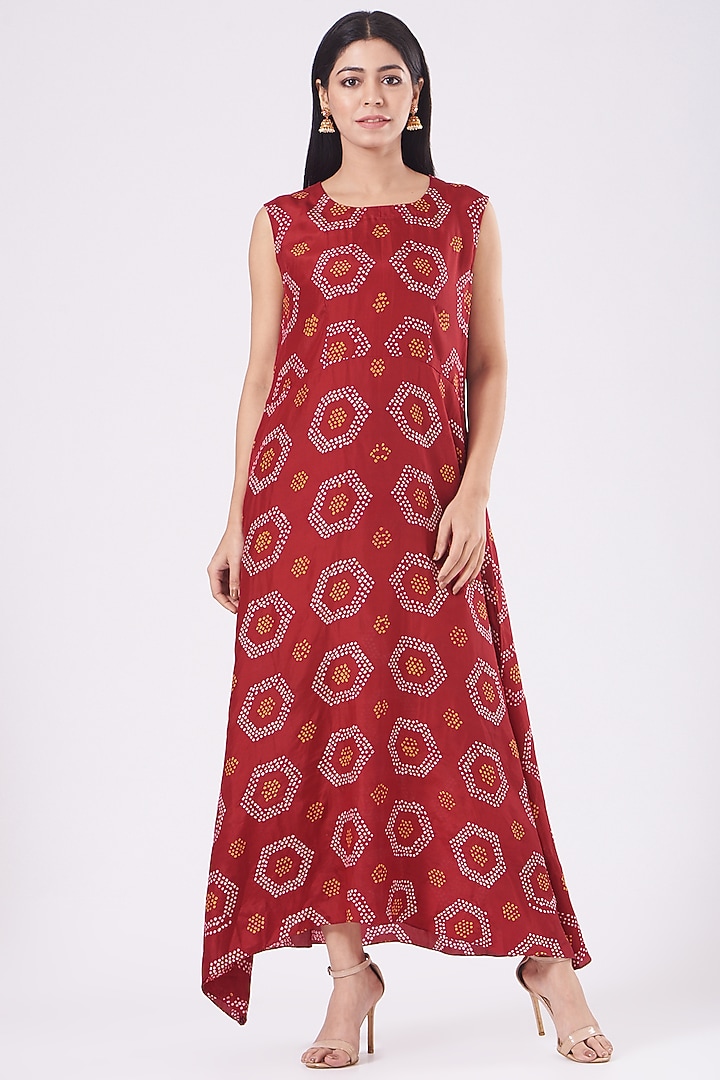 Red Cowl Cocktail Dress With Embroidered Jacket by Pooja singhal at Pernia's Pop Up Shop