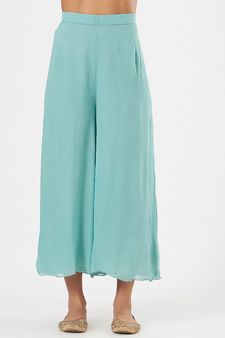 Ice Blue Embroidered Front-Open Jacket Set by Poshak apparels at Pernia's Pop Up Shop