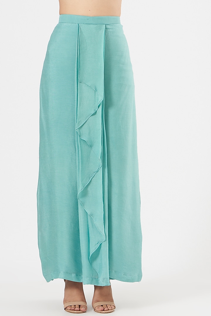Ice Blue Crepe Chinon Pleated Lungi Skirt Set by Poshak apparels at Pernia's Pop Up Shop
