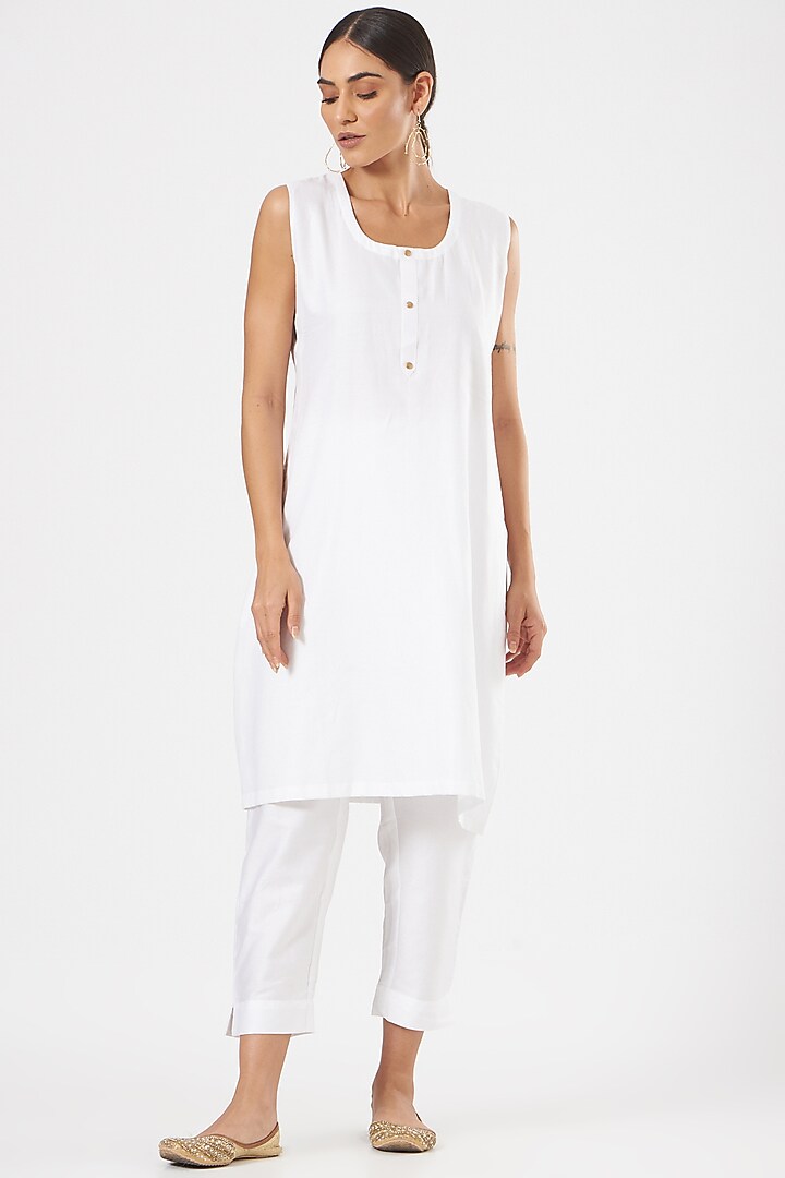 Dusty Blue Linen Blend & Silk Jacket Set by Poshak apparels at Pernia's Pop Up Shop