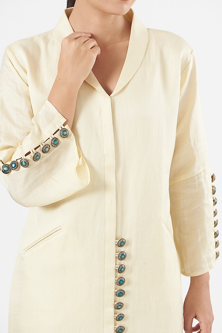 Ivory Embroidered Asymmetrical Kurta Set by Poshak apparels at Pernia's Pop Up Shop