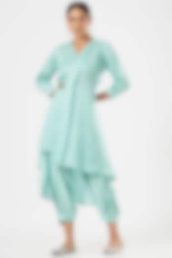 Ice Blue Linen Blend & Silk Harem Pant Set by Poshak apparels at Pernia's Pop Up Shop