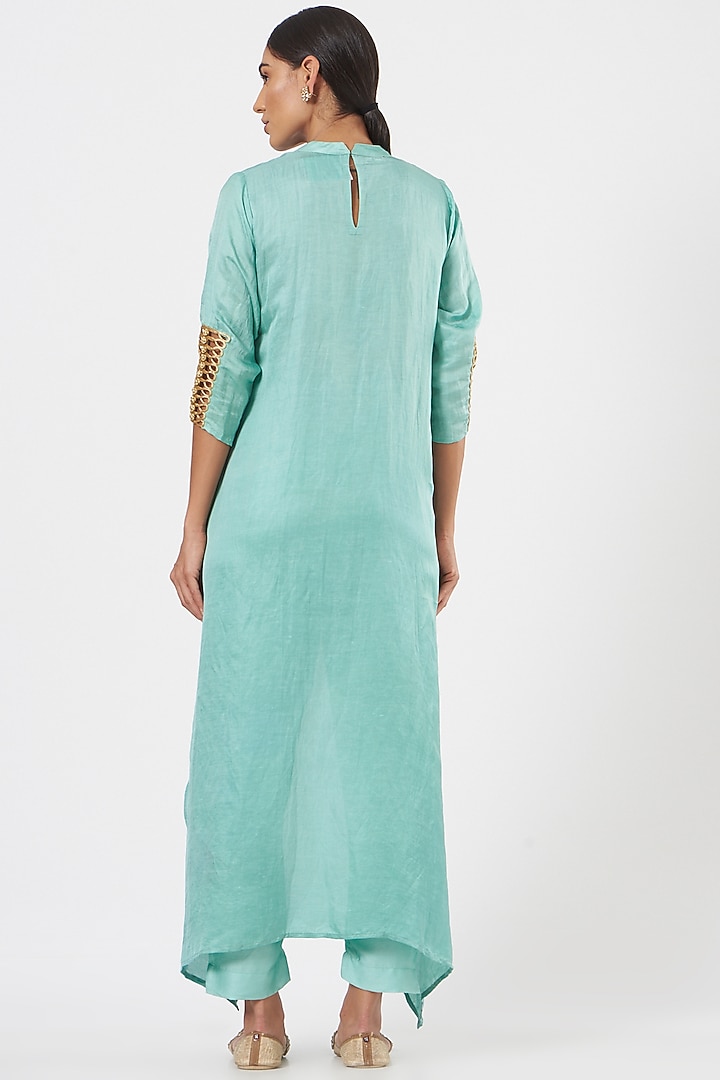 Ice Blue Embroidered Asymmetrical Tunic Set by Poshak apparels at Pernia's Pop Up Shop